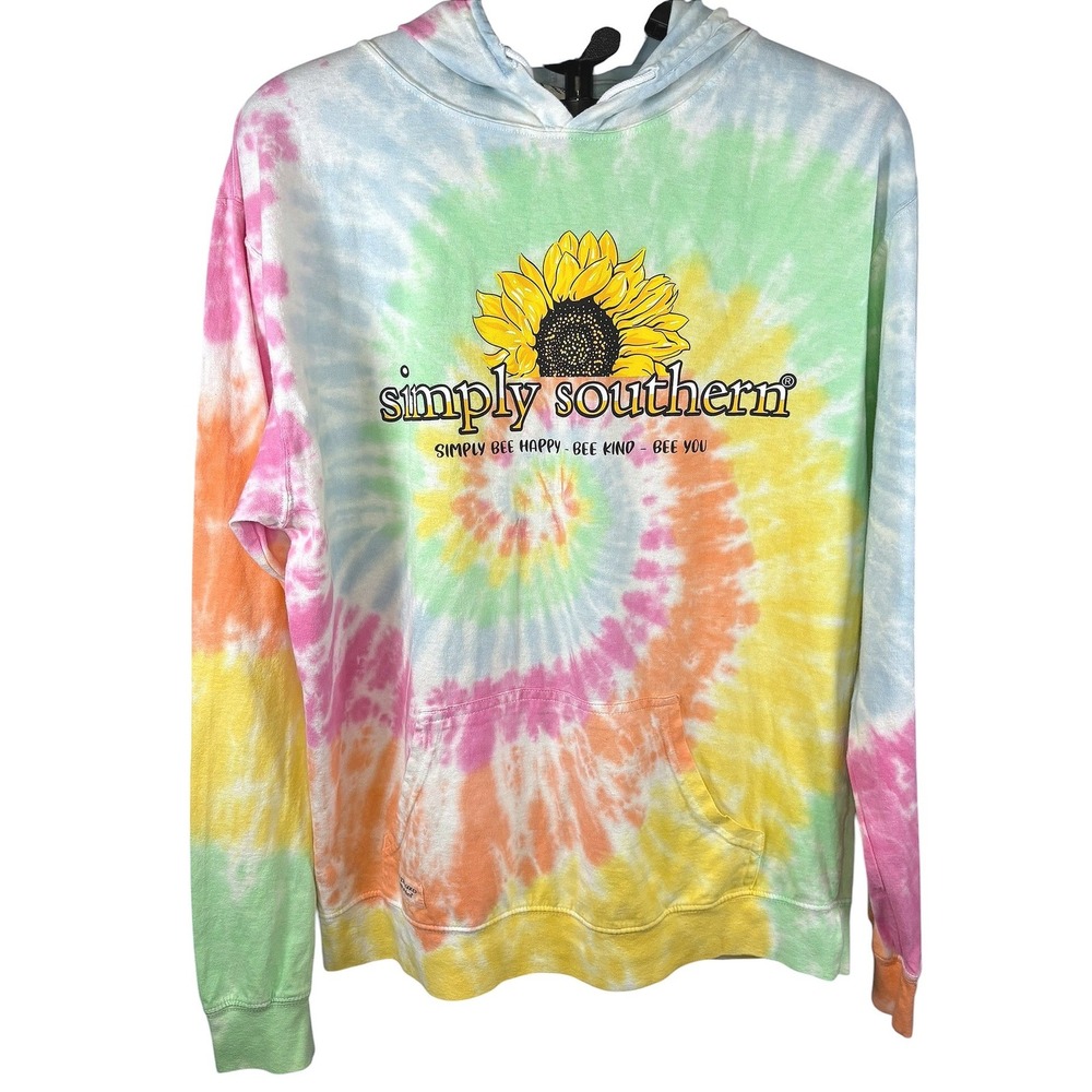 Simply Southern Womens Tie Dye Sunflower Hoodie Bee Kind Multi Color Pullover